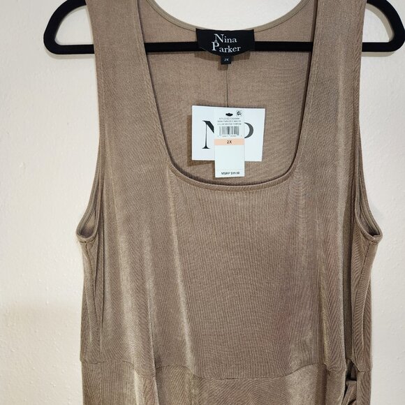 Nina Parker Tan Brown Sleeveless Slinky Dress With Ruching Size 2XL - Picture 7 of 8